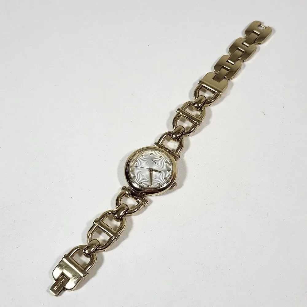 Fossil Olive Women's Watch New Battery Link Working Bracelet ES3349 Gold Tone